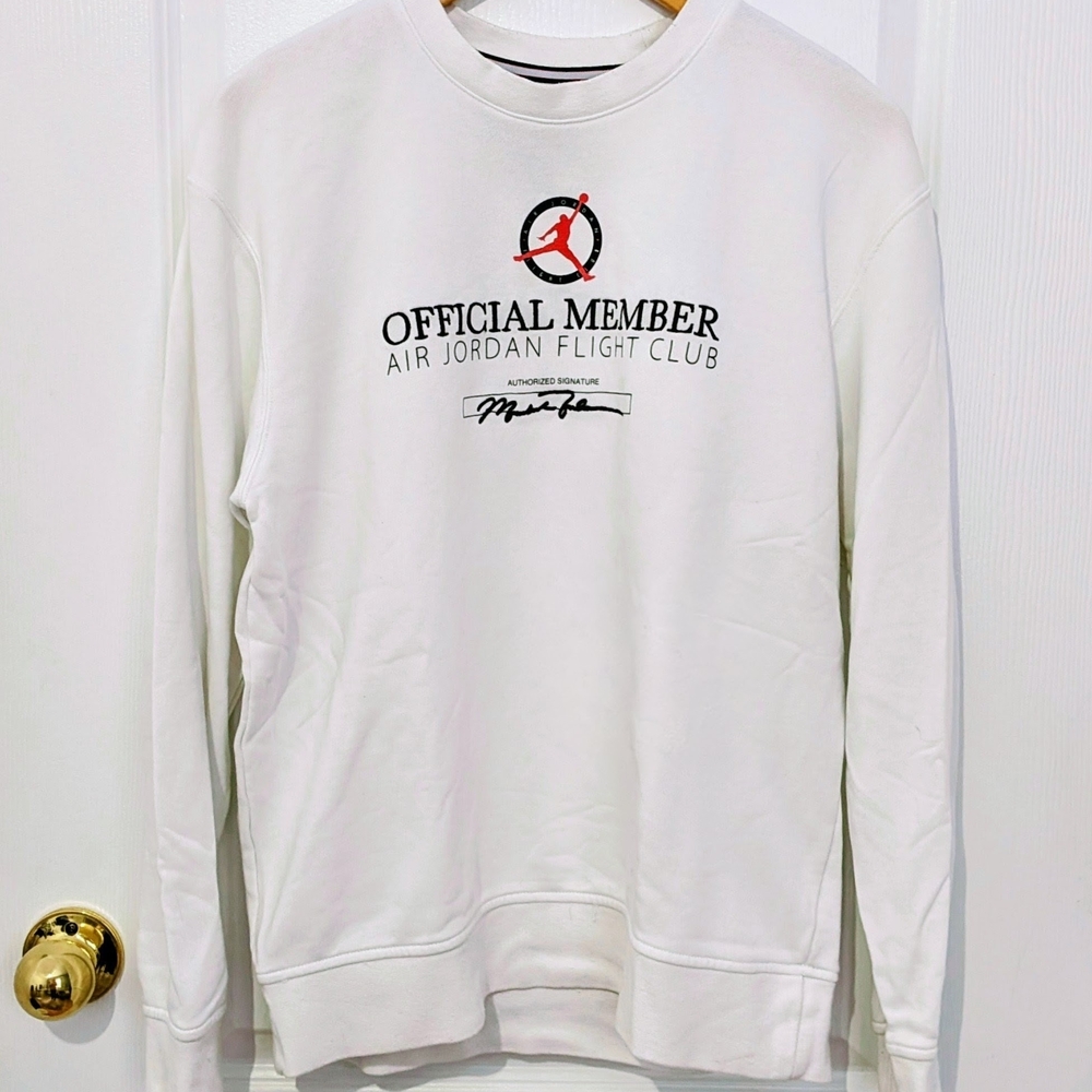 Air Jordan Flight Club Crewneck Sweatshirt White Official Member Graphic Size M